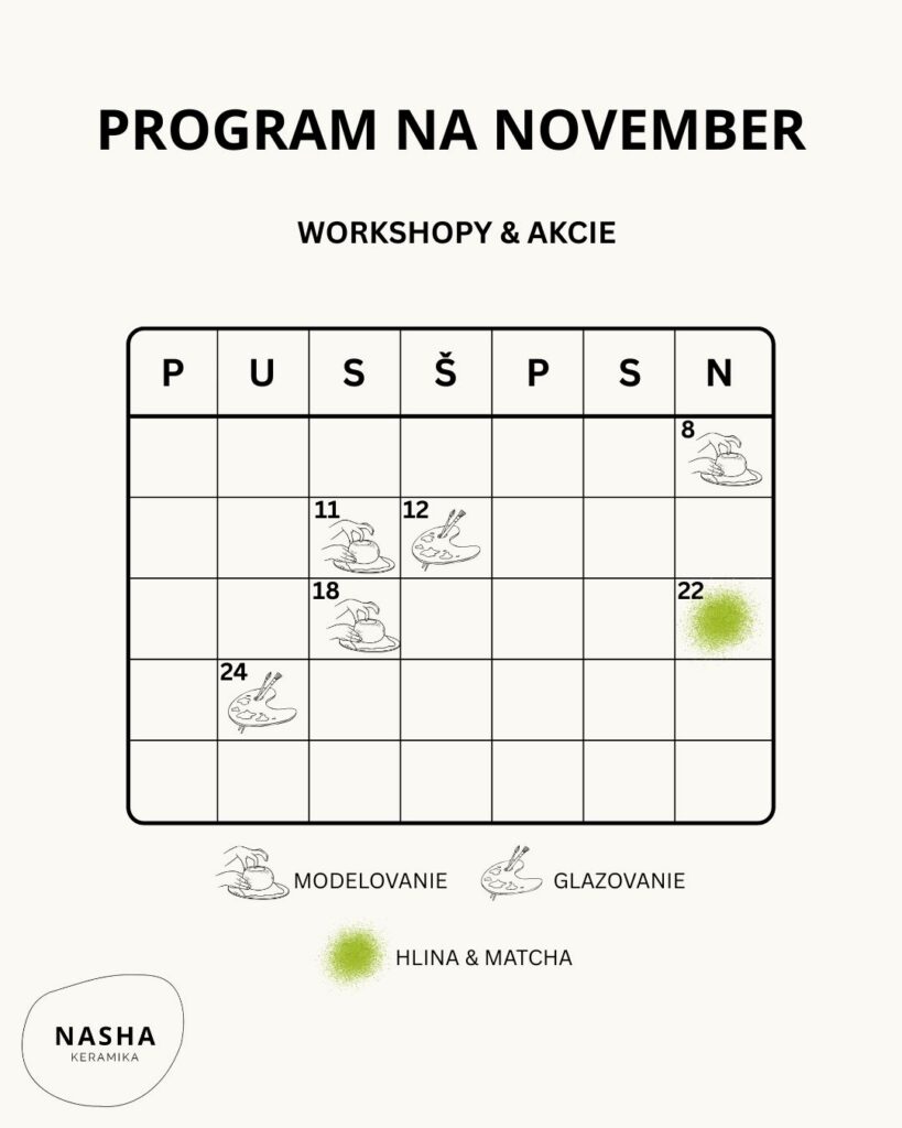 kalendar keramických workshopov NASHA KERAMIKA november 2026